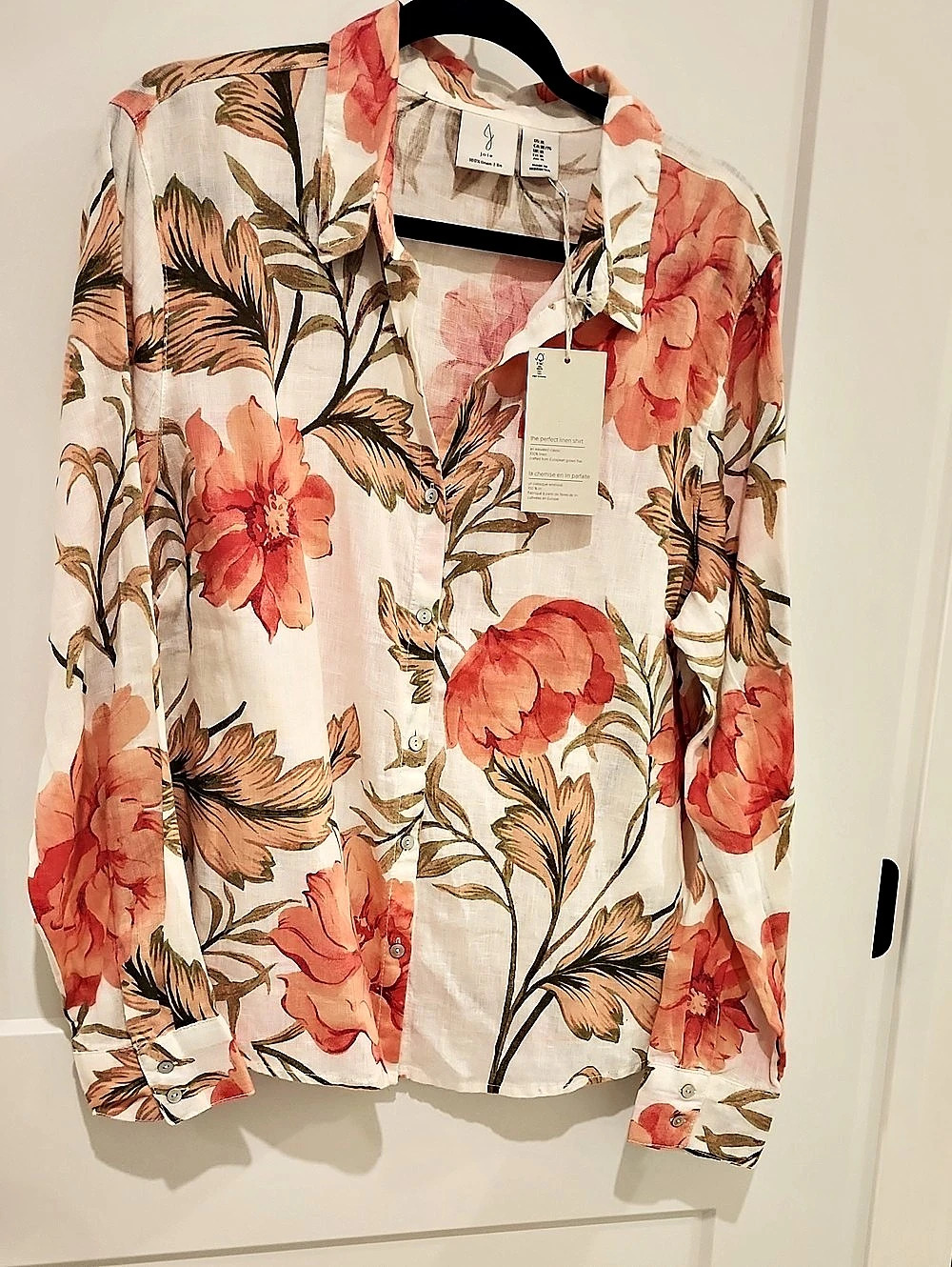 Joie perfect linen shirt Floral Linen Button Down in White & Pink XL NWT